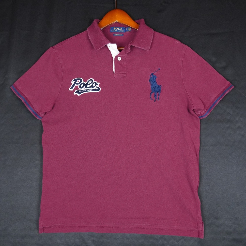 Polo Ralph Lauren Polo Shirt Mens Large Burgundy Big Pony Custom Slim Fit Cotton